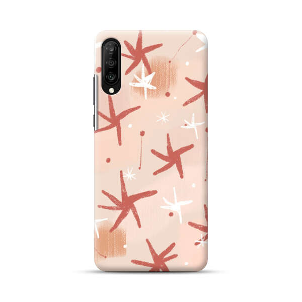 Abstract Star Pattern Red and White on Beige Background Samsung Galaxy A70 Hard Case