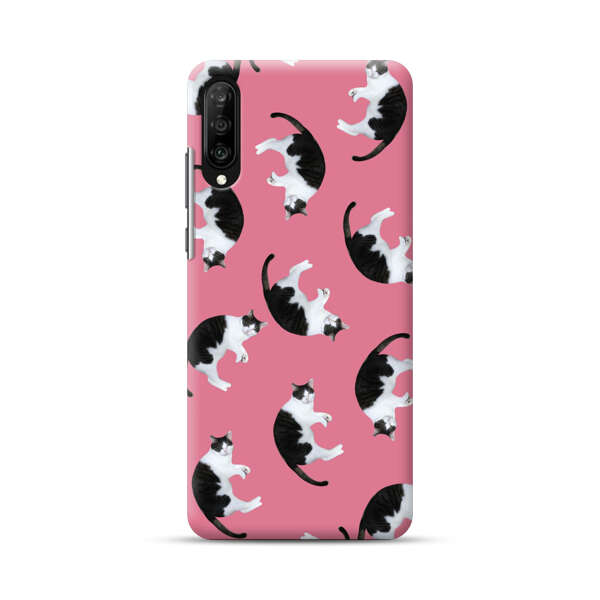 Black and White Cats Pattern on Pink Background Samsung Galaxy A70 Hard Case
