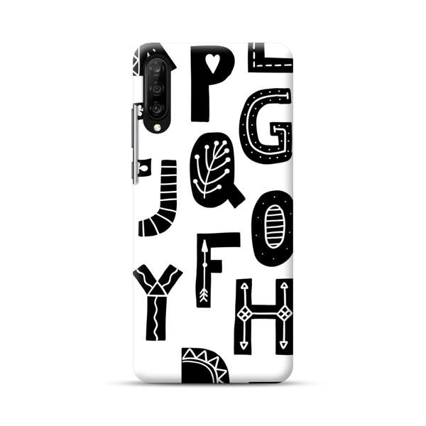 Black and White Hand-Drawn Alphabet Letters Pattern Samsung Galaxy A70 Hard Case