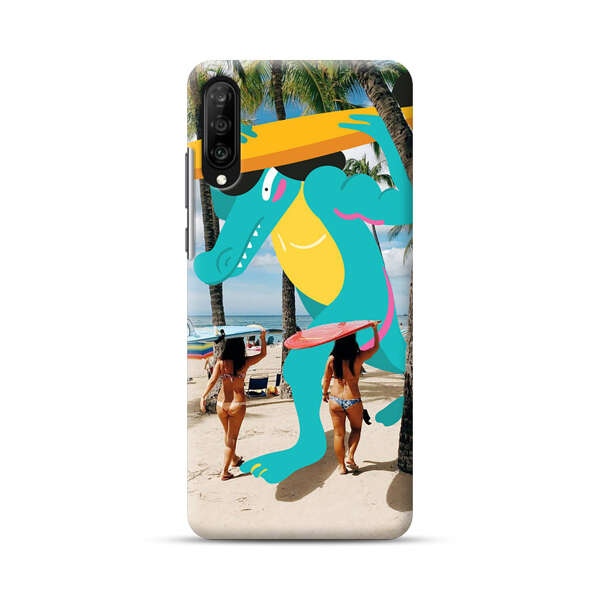 Cartoon Alligator Carrying Surfboards on Beach Samsung Galaxy A70 Hard Case