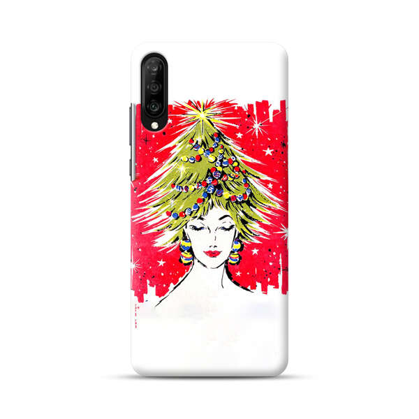 Christmas Tree Hair Woman Red Background Samsung Galaxy A70 Hard Case