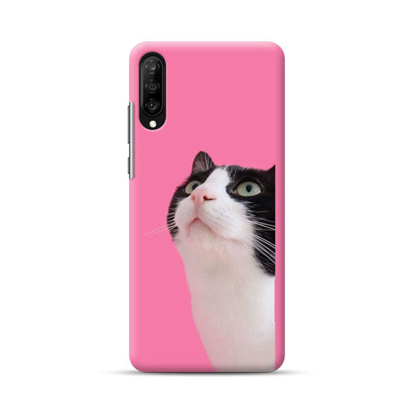Curious Black and White Cat on Pink Background Samsung Galaxy A70 Hard Case