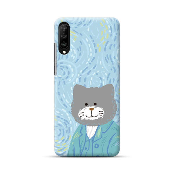 Whimsical Gray Cat with Starry Night Background Samsung Galaxy A70 Hard Case