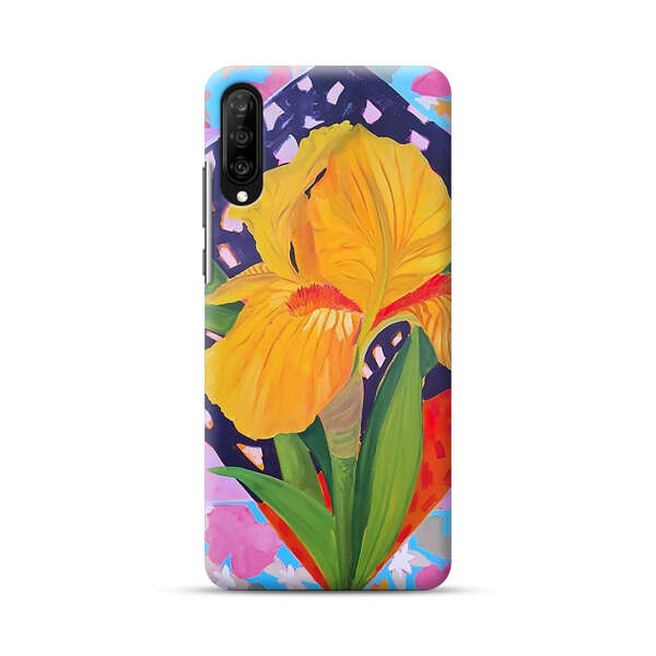 Yellow Iris Flower with Colorful Patchwork Background Samsung Galaxy A70 Hard Case
