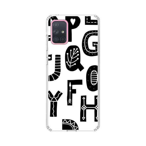 Black and White Hand-Drawn Alphabet Letters Pattern Samsung Galaxy A71 5G Case