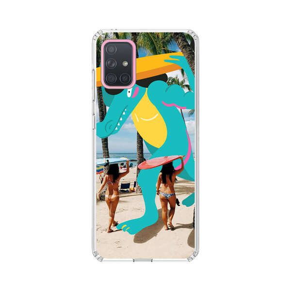 Cartoon Alligator Carrying Surfboards on Beach Samsung Galaxy A71 5G Case