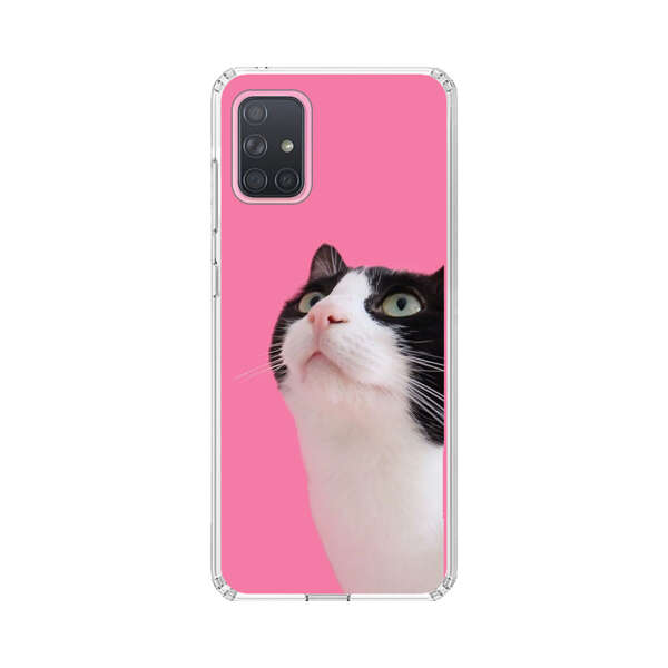 Curious Black and White Cat on Pink Background Samsung Galaxy A71 5G Case