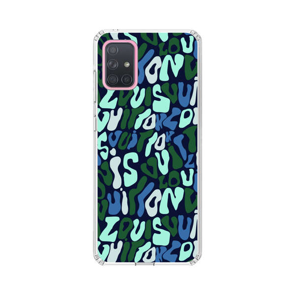 Abstract Layered Text Pattern in Blue and Green Samsung Galaxy A71 Case