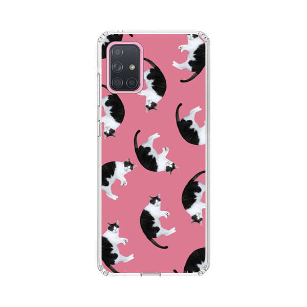 Black and White Cats Pattern on Pink Background Samsung Galaxy A71 Case