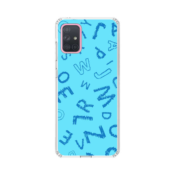 Blue background with random sketched alphabet letters Samsung Galaxy A71 Case