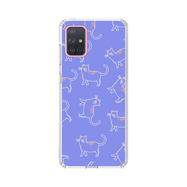 Playful Cartoon Cats on Purple Background Samsung Galaxy A71 Case
