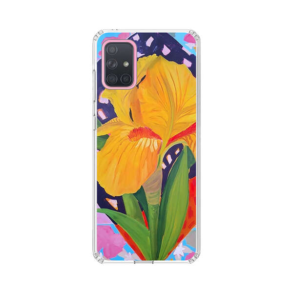 Yellow Iris Flower with Colorful Patchwork Background Samsung Galaxy A71 Case