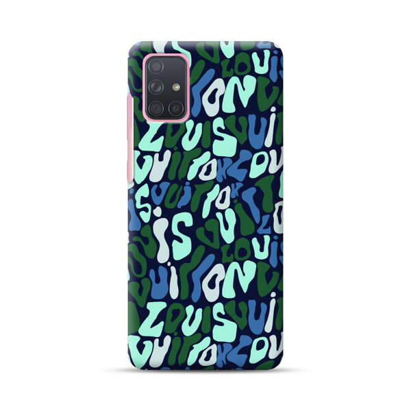 Abstract Layered Text Pattern in Blue and Green Samsung Galaxy A71 Hard Case
