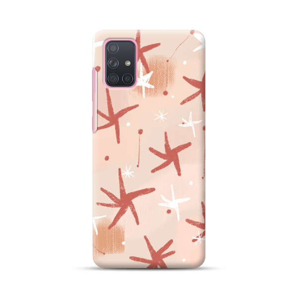 Abstract Star Pattern Red and White on Beige Background Samsung Galaxy A71 Hard Case