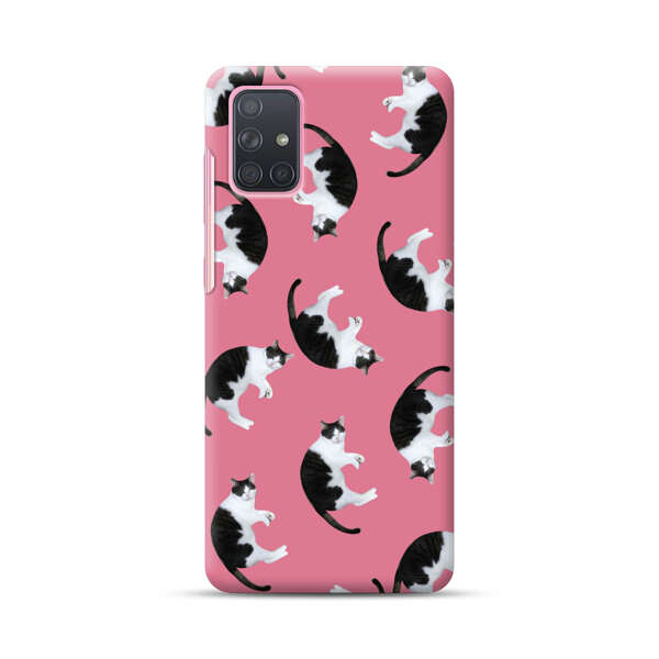 Black and White Cats Pattern on Pink Background Samsung Galaxy A71 Hard Case