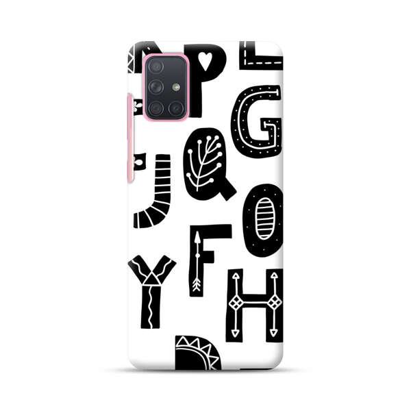 Black and White Hand-Drawn Alphabet Letters Pattern Samsung Galaxy A71 Hard Case
