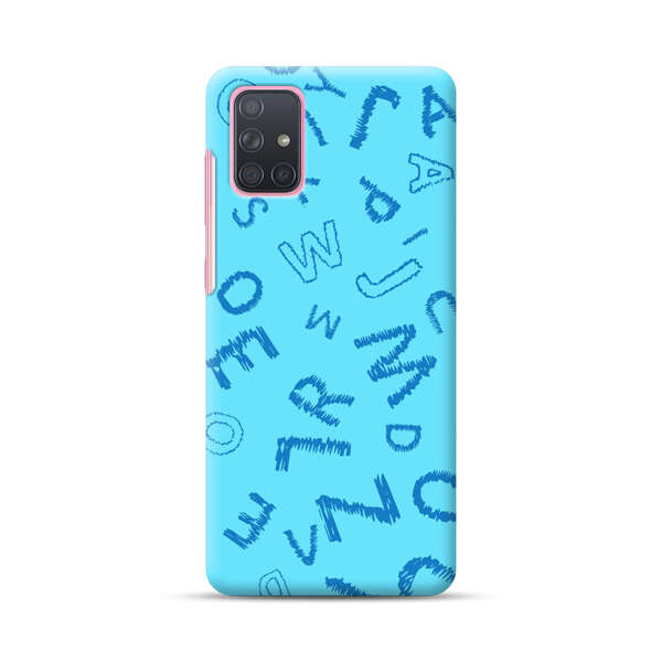 Blue background with random sketched alphabet letters Samsung Galaxy A71 Hard Case