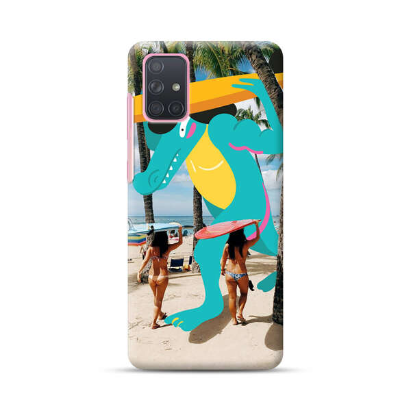 Cartoon Alligator Carrying Surfboards on Beach Samsung Galaxy A71 Hard Case