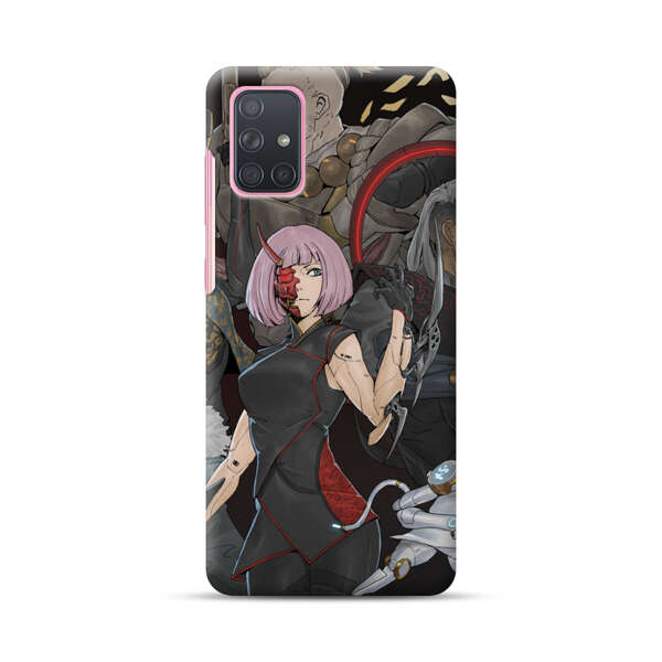 Futuristic Cyberpunk Warriors and Robotic Cat in Dynamic Pose Samsung Galaxy A71 Hard Case