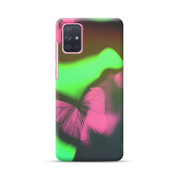 Pink Butterflies Green Background Samsung Galaxy A71 Hard Case