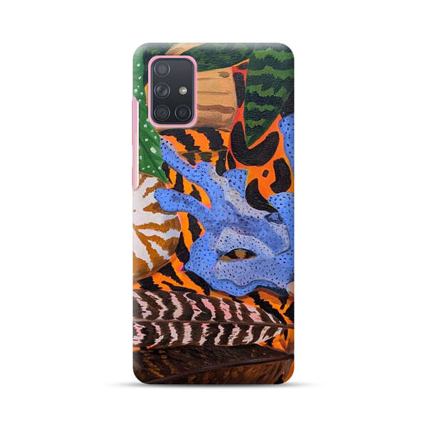 Tropical Coral Seashell Feathers on Tiger Pattern Samsung Galaxy A71 Hard Case