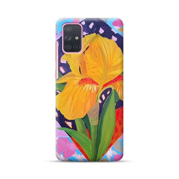 Yellow Iris Flower with Colorful Patchwork Background Samsung Galaxy A71 Hard Case