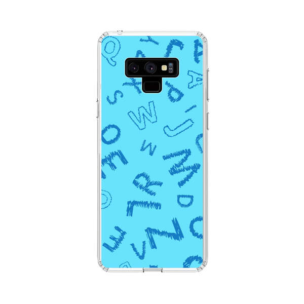 Blue background with random sketched alphabet letters Samsung Galaxy Note 9 Case