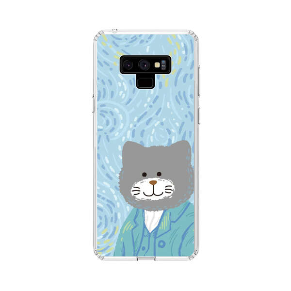 Whimsical Gray Cat with Starry Night Background Samsung Galaxy Note 9 Case
