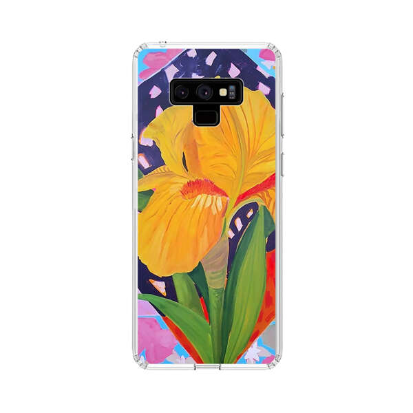 Yellow Iris Flower with Colorful Patchwork Background Samsung Galaxy Note 9 Case