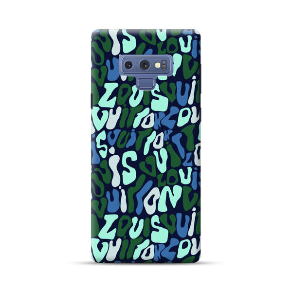 Abstract Layered Text Pattern in Blue and Green Samsung Galaxy Note 9 Hard Case