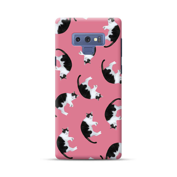 Black and White Cats Pattern on Pink Background Samsung Galaxy Note 9 Hard Case