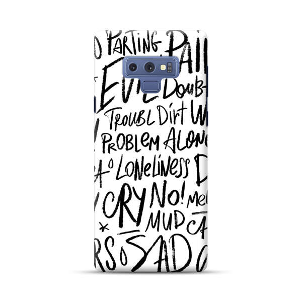 Black and White Negative Words Pattern Samsung Galaxy Note 9 Hard Case