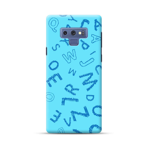 Blue background with random sketched alphabet letters Samsung Galaxy Note 9 Hard Case