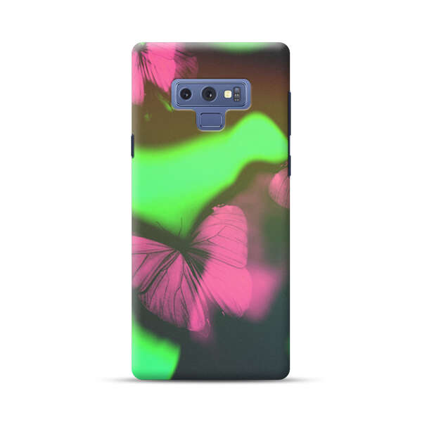 Pink Butterflies Green Background Samsung Galaxy Note 9 Hard Case