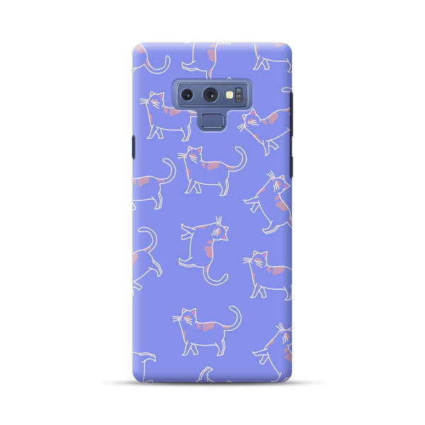Playful Cartoon Cats on Purple Background Samsung Galaxy Note 9 Hard Case