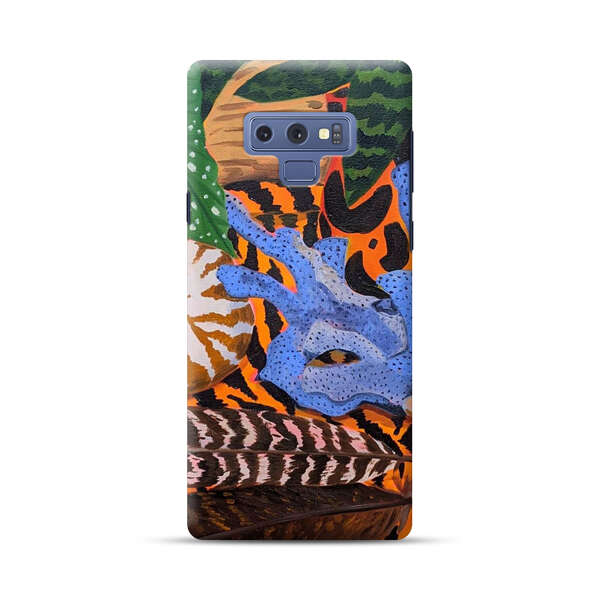 Tropical Coral Seashell Feathers on Tiger Pattern Samsung Galaxy Note 9 Hard Case