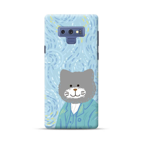 Whimsical Gray Cat with Starry Night Background Samsung Galaxy Note 9 Hard Case