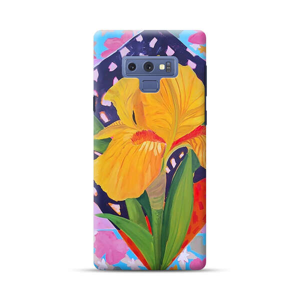 Yellow Iris Flower with Colorful Patchwork Background Samsung Galaxy Note 9 Hard Case