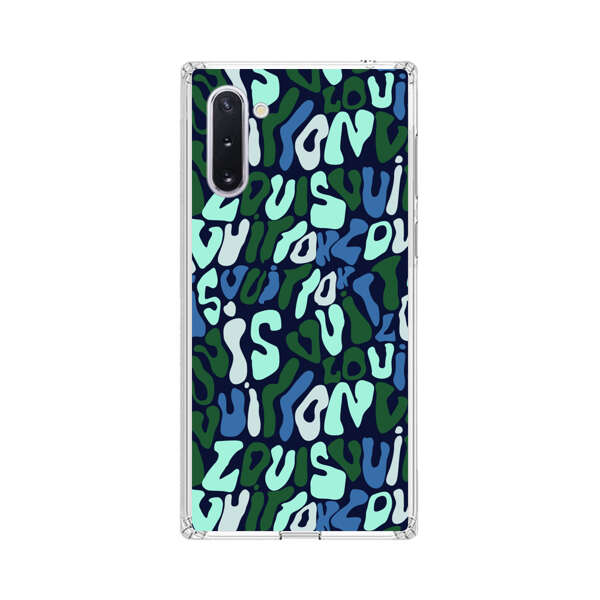 Abstract Layered Text Pattern in Blue and Green Samsung Galaxy Note10 Case