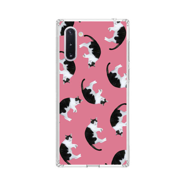 Black and White Cats Pattern on Pink Background Samsung Galaxy Note10 Case