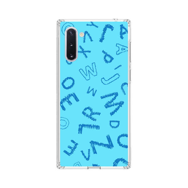 Blue background with random sketched alphabet letters Samsung Galaxy Note10 Case
