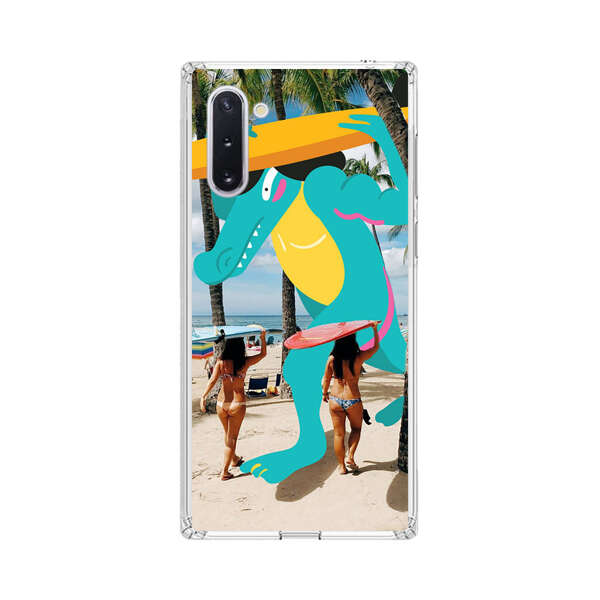 Cartoon Alligator Carrying Surfboards on Beach Samsung Galaxy Note10 Case