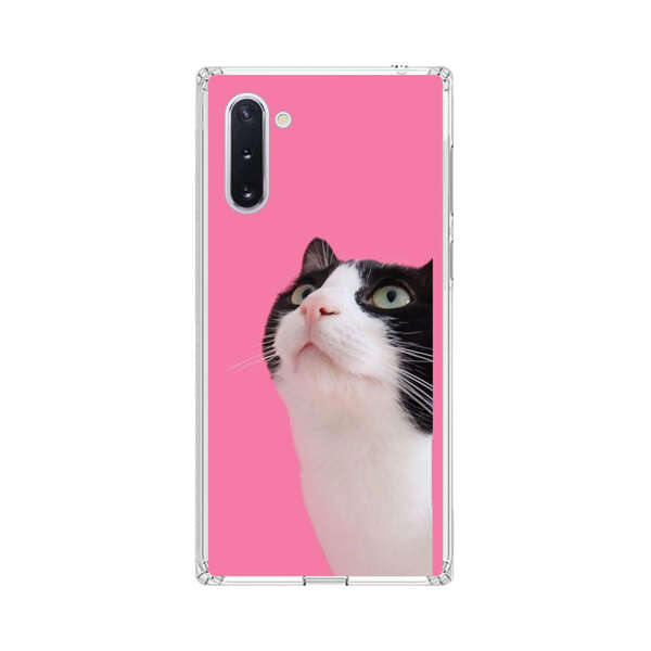 Curious Black and White Cat on Pink Background Samsung Galaxy Note10 Case