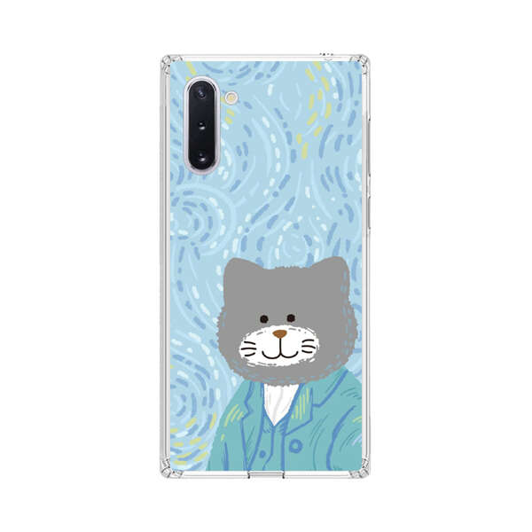 Whimsical Gray Cat with Starry Night Background Samsung Galaxy Note10 Case