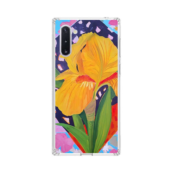 Yellow Iris Flower with Colorful Patchwork Background Samsung Galaxy Note10 Case