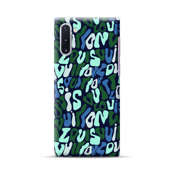 Abstract Layered Text Pattern in Blue and Green Samsung Galaxy Note10 Hard Case