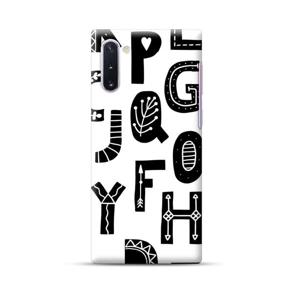 Black and White Hand-Drawn Alphabet Letters Pattern Samsung Galaxy Note10 Hard Case