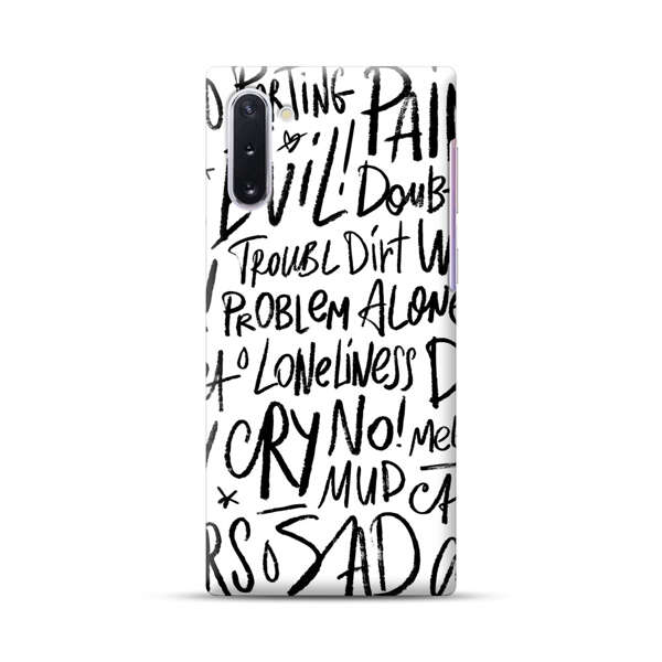Black and White Negative Words Pattern Samsung Galaxy Note10 Hard Case