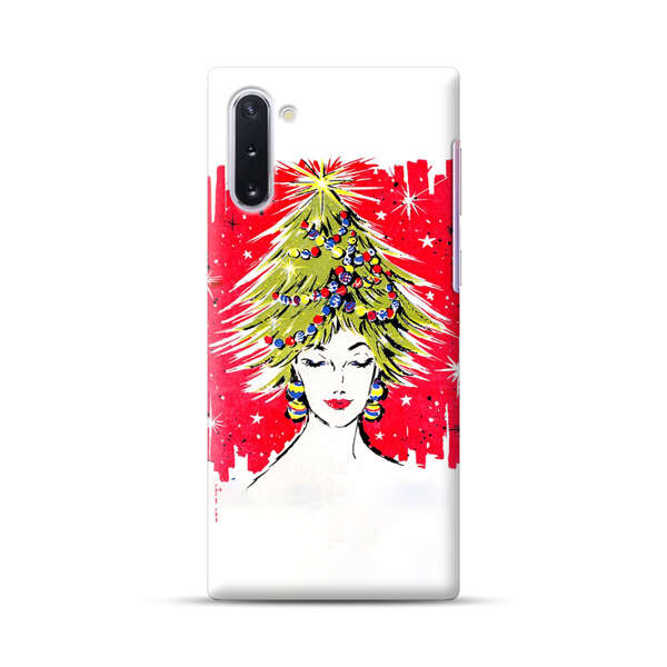 Christmas Tree Hair Woman Red Background Samsung Galaxy Note10 Hard Case