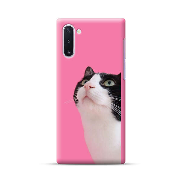 Curious Black and White Cat on Pink Background Samsung Galaxy Note10 Hard Case